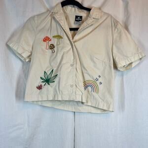 Dravus 100% cotton Buzz embroidered cream boxy crop button up shirt